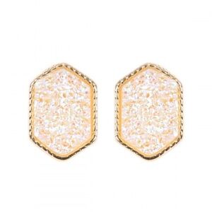 2/$15 - Gold Iridescent White Druzy Hexagon Post Earring